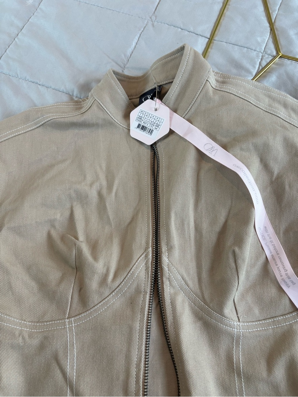 OW collection Beige Two-Piece Zipper Top & Mini Skirt Set - Picture 8 of 9
